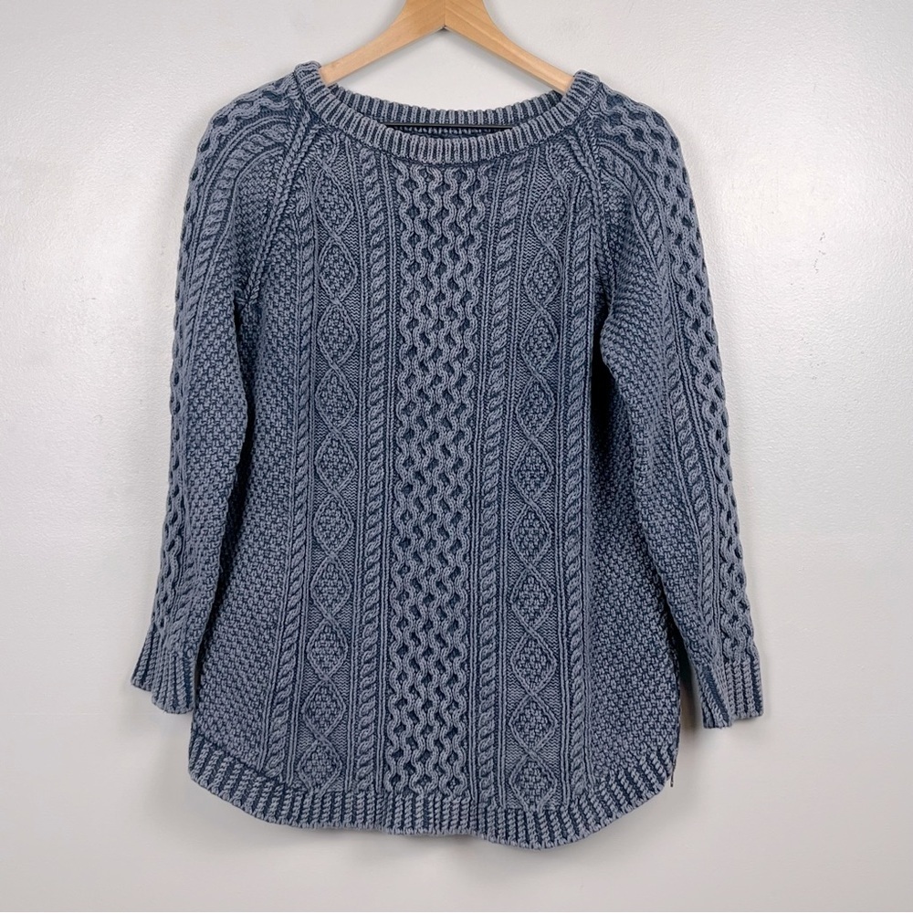 L.L. Bean Signature cotton fisherman tunic sweater, washed blue, large. - Picture 2 of 10